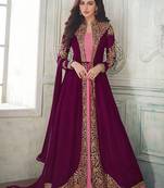 purple embroidered georgette semi stitched salwar with dupatta