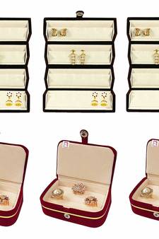 atorakushon   Velvet Combo Jewellery Box Ring Box Earrings Necklace Organiser cream for Women's  