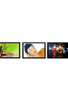 Set Of 3 Lord Buddha Satin Matt Texture UV Art Painting