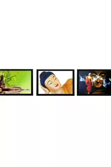 Set Of 3 Lord Buddha Satin Matt Texture UV Art Painting