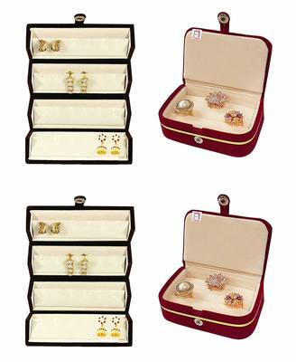 atorakushon   Velvet Combo Jewellery Box Ring Box Earrings Necklace Organiser  cream for Women's  1