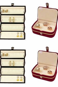 atorakushon   Velvet Combo Jewellery Box Ring Box Earrings Necklace Organiser  cream for Women's 