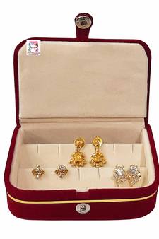 atorakushon   Velvet Combo Jewellery Box Ring Box Earrings Necklace Organiser for Women's Set of 2 (Cream)