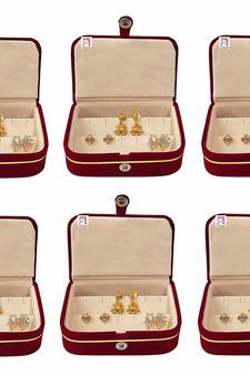 atorakushon   Velvet Combo Jewellery Box Ring Box Earrings Necklace Organiser cream for Women's pack of 6