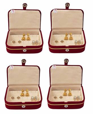 atorakushon   Velvet Combo Jewellery Box Ring Box  cream Earrings Necklace Organiser for Women's pack of4 1