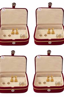 atorakushon   Velvet Combo Jewellery Box Ring Box  cream Earrings Necklace Organiser for Women's pack of4
