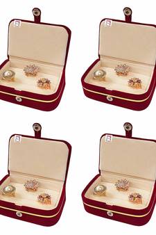 atorakushon   Velvet Combo Jewellery Box Ring Box Earrings Necklace Organiser for Women's Maroon pack of 4
