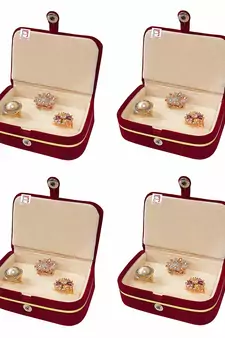 atorakushon   Velvet Combo Jewellery Box Ring Box Earrings Necklace Organiser for Women's Maroon pack of 4