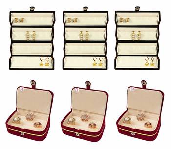 atorakushon   Velvet Combo Jewellery Box Ring Box Earrings Necklace Organiser for Women's Maroon pack of 6 1
