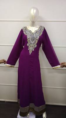 Purple Zari Work Chiffon Polyester Islamic Party Wear Festive Kaftan 1