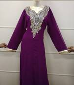 Purple Zari Work Chiffon Polyester Islamic Party Wear Festive Kaftan
