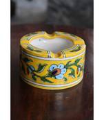 Blue Pottery Yellow Floral Ash Tray