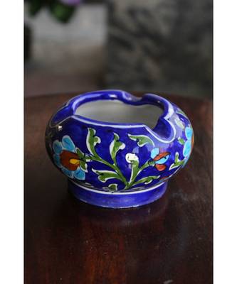 Blue Pottery Blue Floral Ash Tray 1