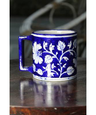 Blue Pottery Blue Floral Coffee Mug 1