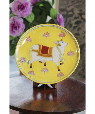 Yellow Cow Blue Pottery Plate 1