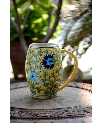 Blue Pottery Yellow Floral Beer Mug 1