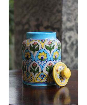 Blue Pottery Rose Floral Sugar Jar 1
