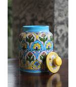 Blue Pottery Rose Floral Sugar Jar