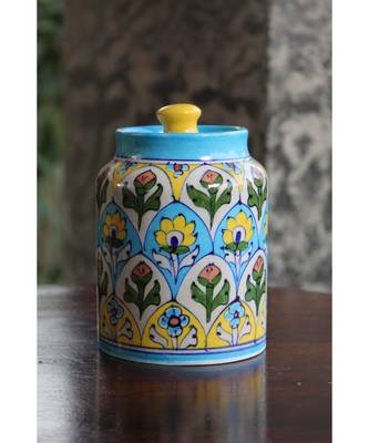 Blue Pottery Rose Floral Sugar Jar 2