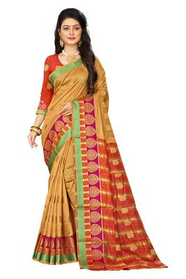 Beige woven cotton silk saree with blouse 1