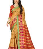 Beige woven cotton silk saree with blouse