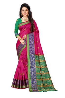 Pink woven cotton silk saree with blouse 1