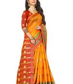 Orange woven cotton silk saree with blouse