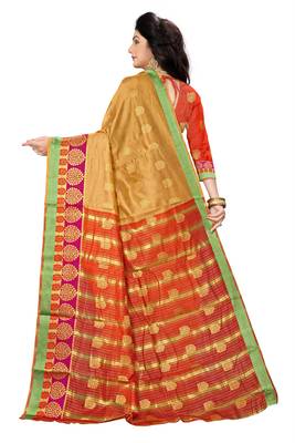 Beige woven cotton silk saree with blouse 4