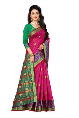 Pink woven cotton silk saree with blouse 2