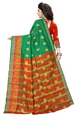 Green woven cotton silk saree with blouse 4