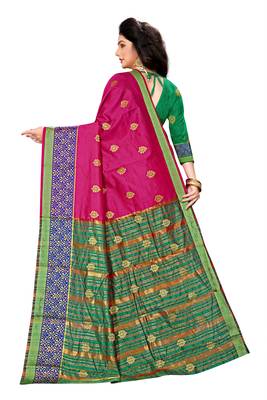 Pink woven cotton silk saree with blouse 4