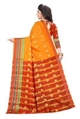 Orange woven cotton silk saree with blouse 4