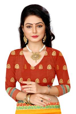Orange woven cotton silk saree with blouse 5
