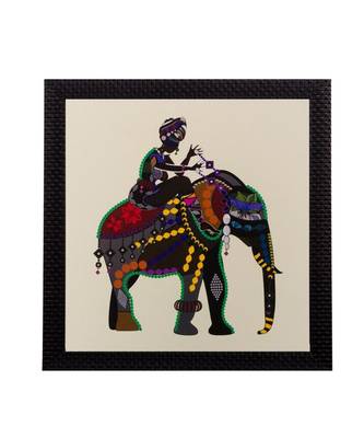 Villager on Elephant Matt Textured UV Art Painting 1