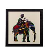 Villager on Elephant Matt Textured UV Art Painting