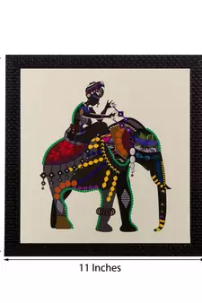 Villager on Elephant Matt Textured UV Art Painting