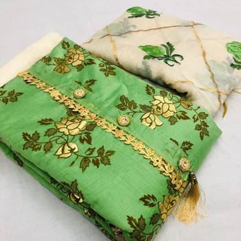 green printed synthetic unstitched salwar with dupatta 1