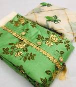 green printed synthetic unstitched salwar with dupatta