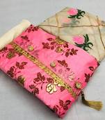 pink printed synthetics unstitched salwar with dupatta