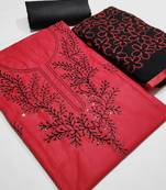 red embroidered cotton unstitched salwar with dupatta