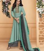Turquoise embroidered silk salwar
