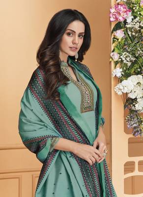 Turquoise embroidered silk salwar 2