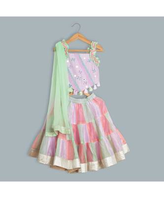 multi colour chanderi ghagra choli sea green 1