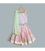 multi colour chanderi ghagra choli sea green