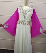 White Zari Work Chiffon Polyester Islamic Party Wear Festive Kaftan