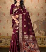 Maroon woven art silk saree with blouse
