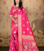 Rani pink woven art silk saree with blouse
