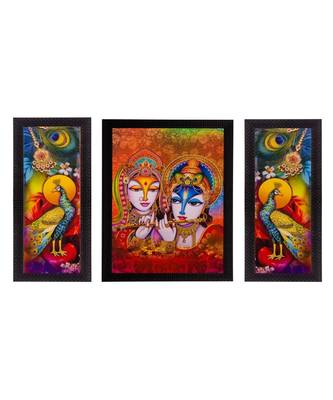 Set of 3 Radha Krishna & Peocock Matt Textured UV Art Painting 1