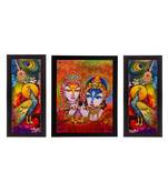 Set of 3 Radha Krishna & Peocock Matt Textured UV Art Painting