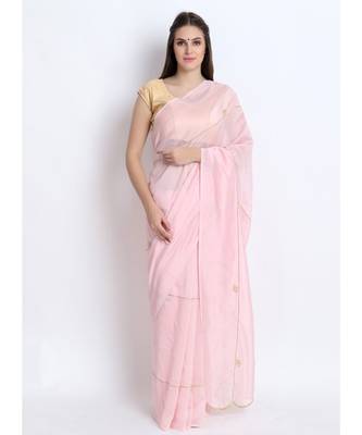 Pastel Pink Silk Chanderi Saree With Hand Embroidery 1